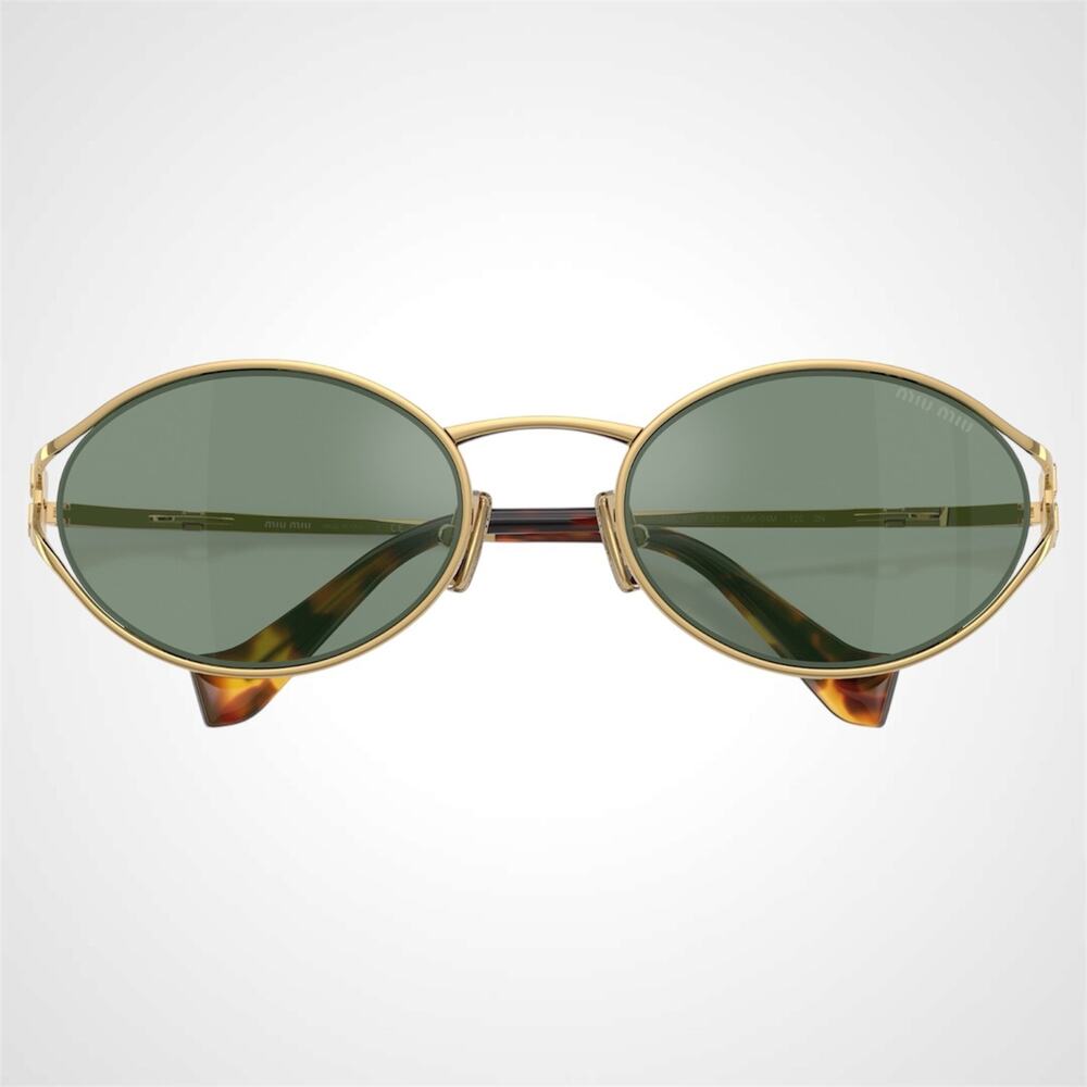 New MIU MIU Sunglasses Gold Oval Green Lens 54mm Oval Metal - Picture 5 of 8